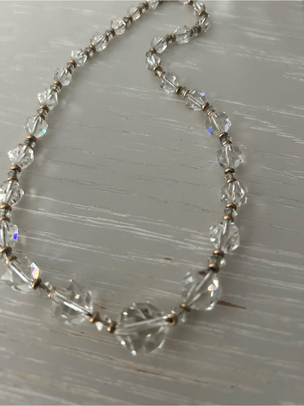 Crystal Bead Necklace - Clear and Gold Accents